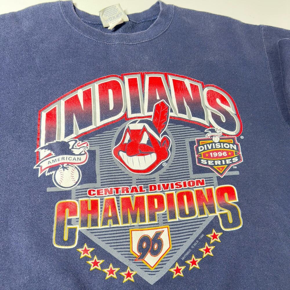 Vintage 90’s Cleveland Indians Baseball Sweatshirt Size L 1996 Central Champions